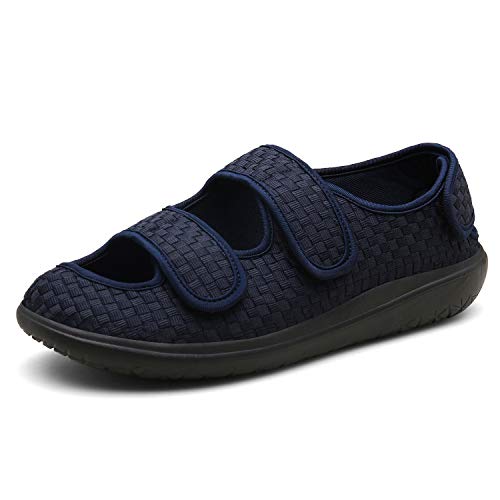 Sandalias Mujer Hombre Zapatillas de Estar por casa Zapatos Diabéticos Respirable Zapatillas Ortopédica para ensanchar Ajustable Cómoda Artritis Edema Zapatos hinchados Azul 45EU