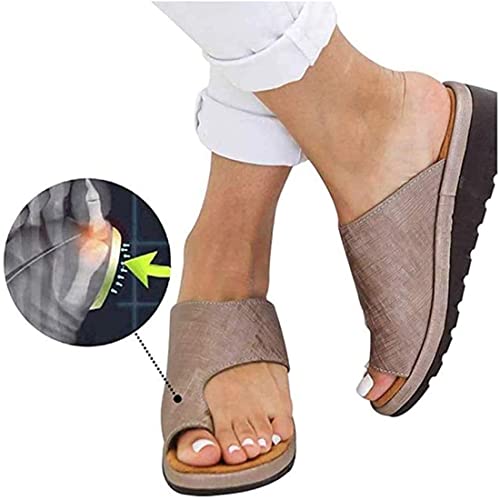 Sandalias Mujer Sandalias cómodas con plataforma Zapatos ortopédicos Cuero de PU Suela plana Punta grande Corrección del pie Sandalias ortopédicas Corrector de juanetes Diapositivas para familiares y