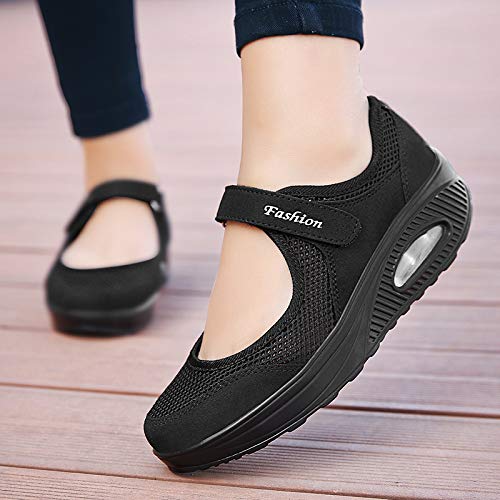 Sandalias para Mujer Malla Merceditas Plataforma Ligero Zapatillas Sneaker Casual Zapatos de Deporte Mocasines Negros Veran