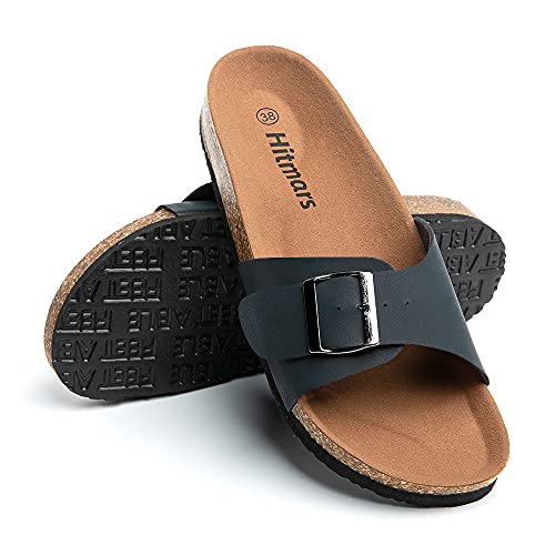 Sandalias Planas Mujer Chanclas Verano Mules Bio con Hebilla Punta Abierta Soporte del Arco Comodas Transparentes Negro Talla 39 EU