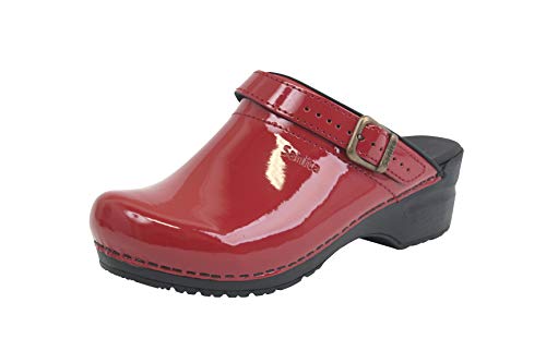 Sanita Freya | Zuecos Abiertos | Producto Artesanal Original para Mujer | Plantilla de Forma anatómica con Espuma Blanda | Correa de talón Ajustable | Rojo | 39 EU