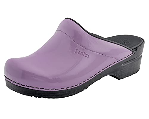 Sanita Sonja Patent | Zuecos Abiertos | Producto Artesanal Original para Mujer | Plantilla de Forma anatómica con Espuma Blanda | Morado | 38 EU