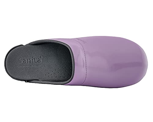 Sanita Sonja Patent | Zuecos Abiertos | Producto Artesanal Original para Mujer | Plantilla de Forma anatómica con Espuma Blanda | Morado | 38 EU