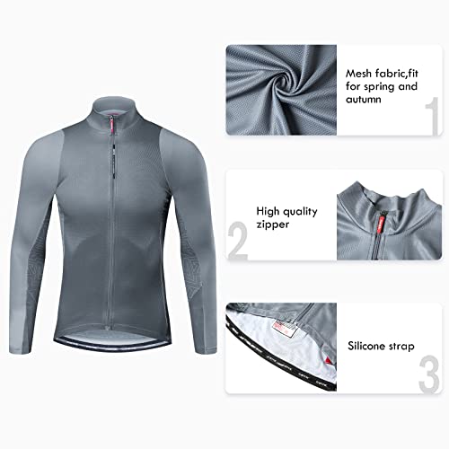 Santic Maillot Bicicleta Hombre Maillot Ciclismo con Mangas Largas con Bolsillos como Camiseta Interior en Invierno Gris EU M