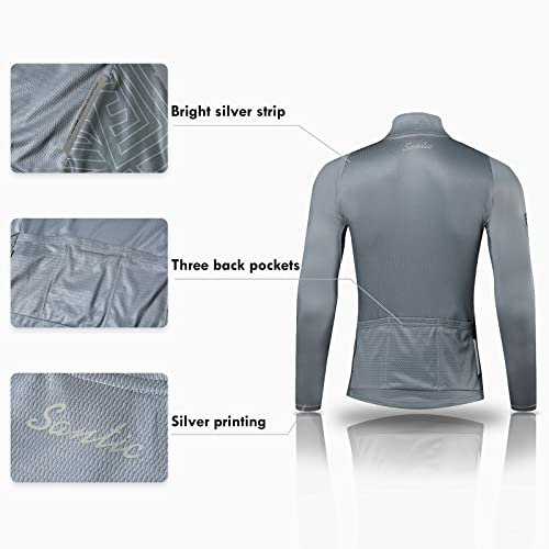 Santic Maillot Bicicleta Hombre Maillot Ciclismo con Mangas Largas con Bolsillos como Camiseta Interior en Invierno Gris EU M