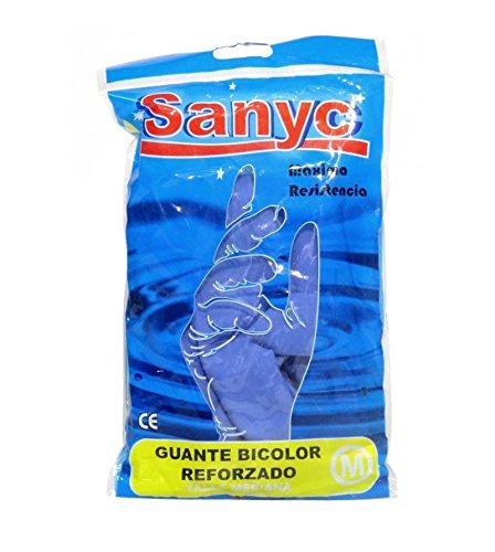 Sanyc Guante de Goma, Látex, Azul/Amarillo, Grande