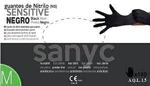 SANYC Guantes de Nitrilo Negro Sin Polvo Talla Mediana Caja 100 Unidades