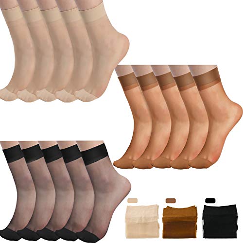 SATINIOR 15 Pares Calcetines de Tobilleros Transparentes Calcetines Sedosos de Cristal para Mujer de Talla Libre