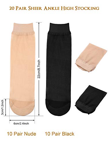 SATINIOR 20 Pares de Calcetines de Tobillo Transparentes Calcetines Altos de Tobillo Una Talla Nudo y Negro