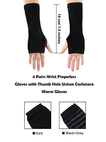 SATINIOR 4 Pares de Guantes sin Dedos hasta Muñeca con Agujero de Pulgar Guantes Calientes Cashmere de Unisex (Conjunto de Colores 3)