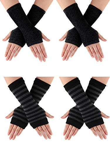 SATINIOR 4 Pares de Guantes sin Dedos hasta Muñeca con Agujero de Pulgar Guantes Calientes Cashmere de Unisex (Conjunto de Colores 3)