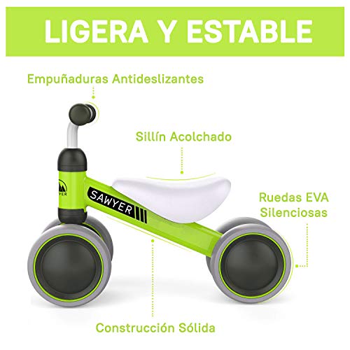 Sawyer - Correpasillos / Bicicleta Sin Pedales - Regalo para Niños 10 a 24 Meses / Juguetes Bebe 1 Año (Verde)