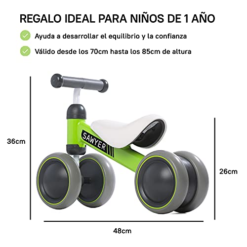 Sawyer - Correpasillos / Bicicleta Sin Pedales - Regalo para Niños 10 a 24 Meses / Juguetes Bebe 1 Año (Verde)