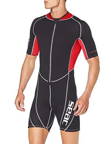 Seac Ciao Man Traje corto para hombres, Neopreno de 2.5 mm para snorkel, buceo y otras actividades acuáticas, L, Negro/Rojo