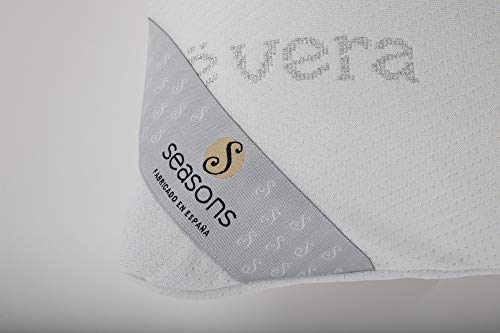 Seasons- Almohada viscoelastica de 105 cms, Antiácaros y Antibacterias , tejido Aloe vera hilo de plata. Doble funda