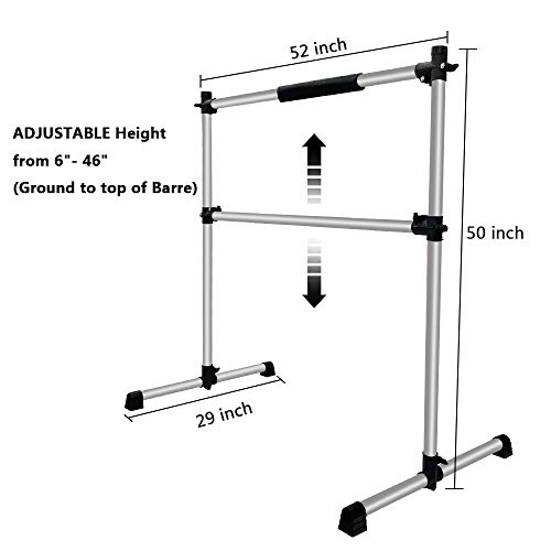 Sehrgo ZEHNHASE Barra de Ballet Móvil Altura Regulable, portátil Barra de Ballet con Soporte Antideslizante, para Ejercicios de Baile en casa (Gris)