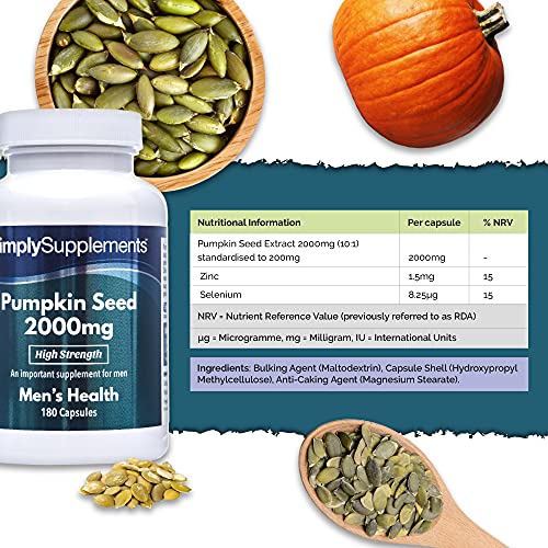 Semillas de calabaza 2000mg - ¡Bote para 6 meses! - Apto para veganos - 180 Cápsulas - SimplySupplements