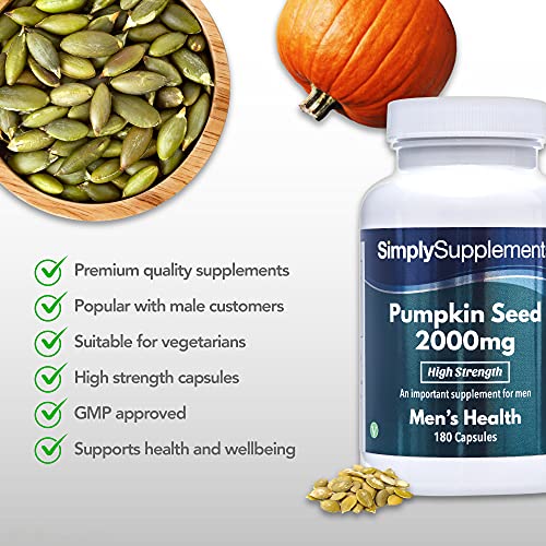 Semillas de calabaza 2000mg - ¡Bote para 6 meses! - Apto para veganos - 180 Cápsulas - SimplySupplements