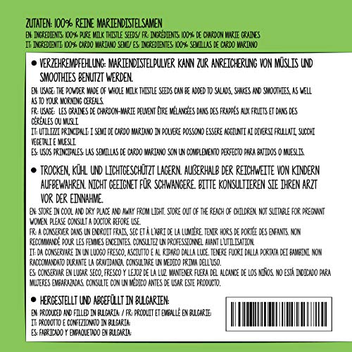 Semillas de cardo mariano molidas (500g), 100% naturales y puras, suavemente secadas y molidas