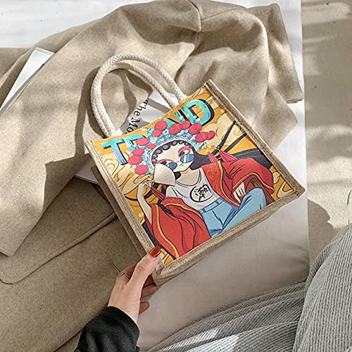 Sensitiveliu Bolso de Hombro Retro con Personalidad de la ópera de Pekín, Bolso de Lona Creativo, Bolso de Hombro Elegante para Mujer, Bolso de Mano a la Moda de Gran Capacidad