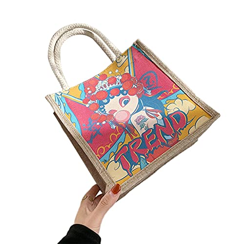 Sensitiveliu Bolso de Hombro Retro con Personalidad de la ópera de Pekín, Bolso de Lona Creativo, Bolso de Hombro Elegante para Mujer, Bolso de Mano a la Moda de Gran Capacidad