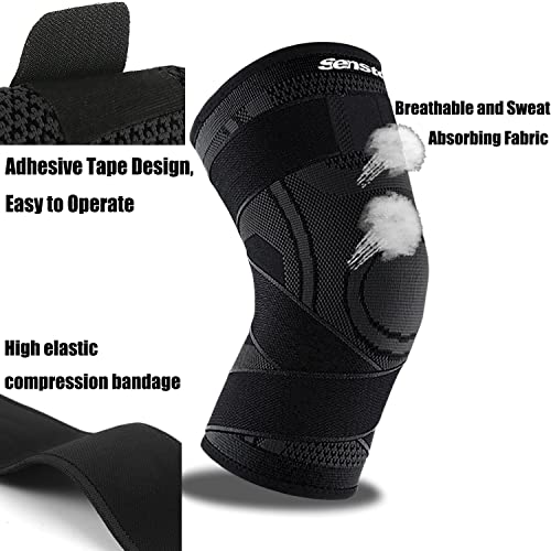 Senston Vendaje de rodilla con banda elástica ajustable bidireccional, Rodillera deportiva de 1 pieza, unisex