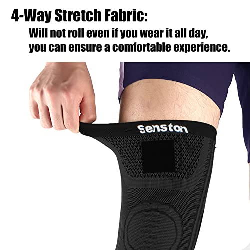 Senston Vendaje de rodilla con banda elástica ajustable bidireccional, Rodillera deportiva de 1 pieza, unisex