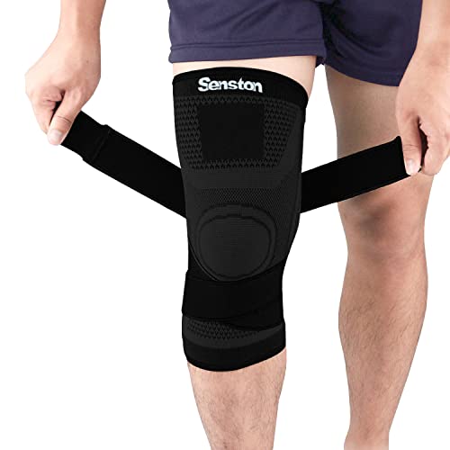 Senston Vendaje de rodilla con banda elástica ajustable bidireccional, Rodillera deportiva de 1 pieza, unisex