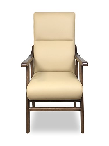 SERMAHOME Sillon butaca Boston, Estructura de Madera de Haya Color Nogal. Tapizado en Polipiel Color Beige. Sillon para Comedor | Silla geriatrica | Sillon Relax