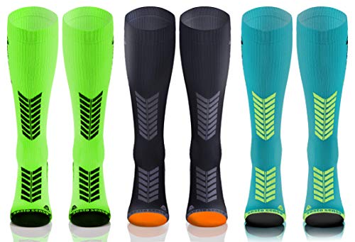 Sesto Senso 3 Pares Calcetines de Compresión Deporte Colores Altos Hombre Mujer 35-38 3 pack Grafito Verde claro Turquesa