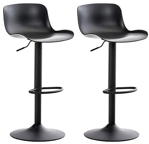 Set De 2 Taburetes De Bar Almada con Asiento En Polipropileno & Base De Metal I 2 Taburetes Altos Regulables En Altura & Giratorio I Color:, Color:Negro