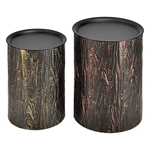 Set de 2X Mesa de Centro Herstal 41 x 30 cm y 46 x 35 cm Juego de Mesas de Salón Auxiliar Mesa Baja Mesa de Café o Té Negro y Tipo Tronco de Madera