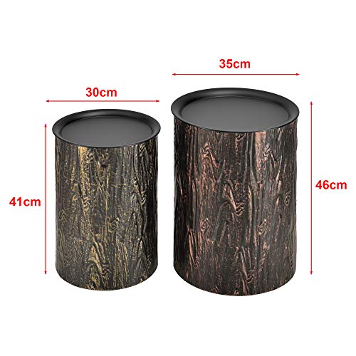 Set de 2X Mesa de Centro Herstal 41 x 30 cm y 46 x 35 cm Juego de Mesas de Salón Auxiliar Mesa Baja Mesa de Café o Té Negro y Tipo Tronco de Madera