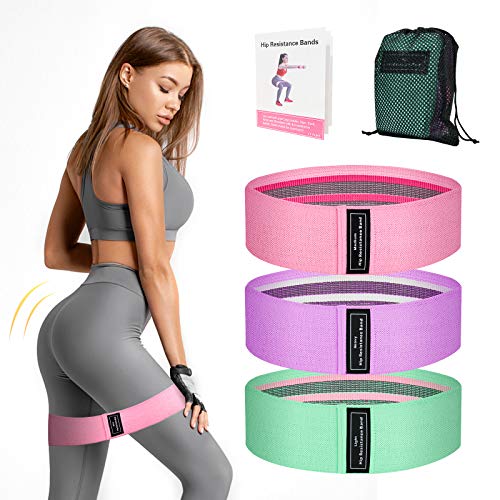 Set de 3 Banda Elastica Fitness, Bandas Elasticas Gluteos, Bandas de Resistencia con 3 Niveles, Bandas de Entrenamiento, Bandas Elasticas Gluteos y Piernas, Bandas de Resistencia Set para Yoga Pilates