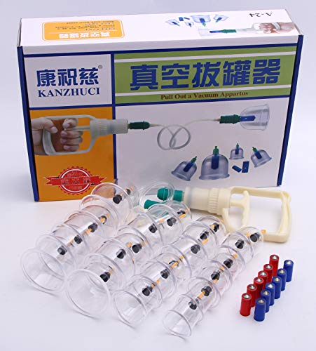 Set de Ahuecamiento Chino 24 PCs Kang Zhuci - Terapia Curativa Profesional. Tazas de Alivio del Dolor y Cuidado de la Salud. Kit de Ventosas de Aspiración y Succión. Masaje Dolor de Espalda