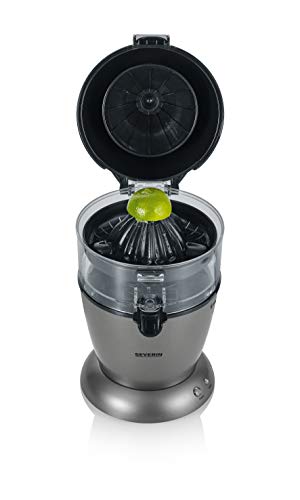 SEVERIN Exprimidor automático de cítricos, exprimidor de naranjas eléctrico que aprovecha el zumo al máximo, zumera eléctrica con sistema Easy-Clean, gris metalizado/negro, CP 3537