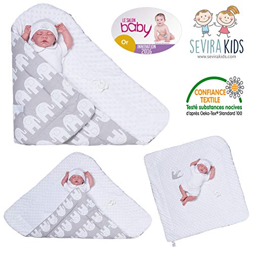 Sevira Kids – Saco de dormir para bebé – Evolutivo – Invierno – Bebe – Multiusos – 100% algodón – Mincky reversible – Nido de ángel – Regalo para nacimiento – Fairy Pink – Dino azul real