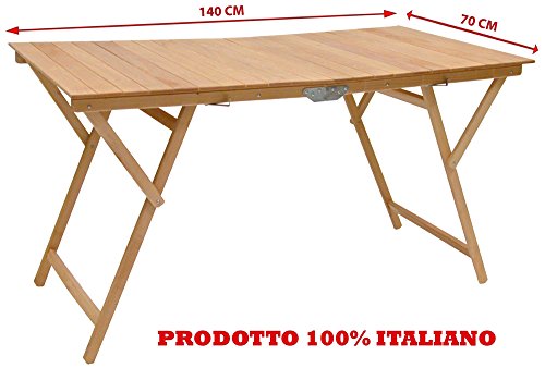 SF SAVINO FILIPPO Mesa plegable de madera de haya natural de 70 x 140 cm para camping o casa