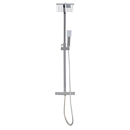 Sfeomi 200mm Columna de Ducha Termostático Panel Termostático Cuadrado Mezclador de Ducha de Baño Termostático de 38 ° C con Sistema de Ducha de Lluvia y de Mano (Termostático)