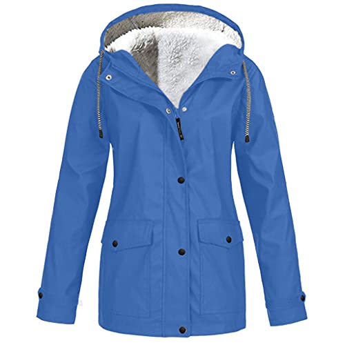 SGSD Chubasquero con forro polar para mujer, impermeable, con forro polar, azul celeste, L