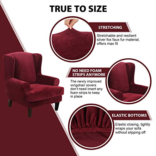 SHANNA Fundas Sillon Relax, 2 Piezas Funda De Sillón Orejero Fundas Sofa Elasticas Cubre Sofa Funda Sillon Orejero 1 Plaza Material de Piel Sintética de Zorro Plateado - Vino Rojo