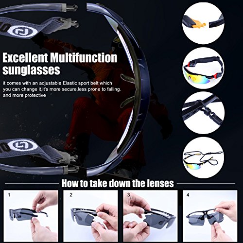 ShareWe Gafas de Ciclismo Unisex Gafas de Sol de Deportivas Polarizadas 5 Lentes Intercambiables para Deporte y Aire Libre Ciclismo Conducir Pesca Ski Esquiar Golf Correr (Negro)