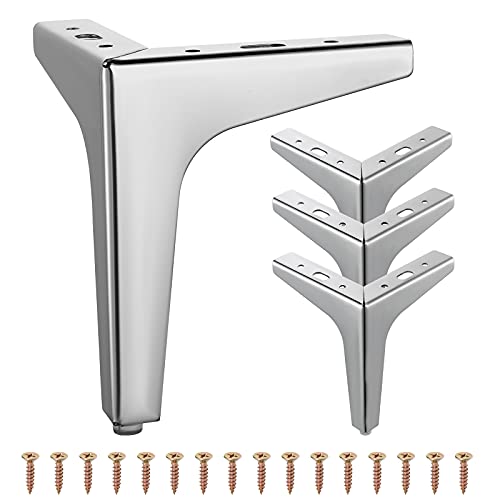 SHEENO 4 patas de metal para muebles, patas de sofá, patas de metal, patas de muebles modernas, de repuesto para armario, sofá, sofá, silla (13 cm), color plateado