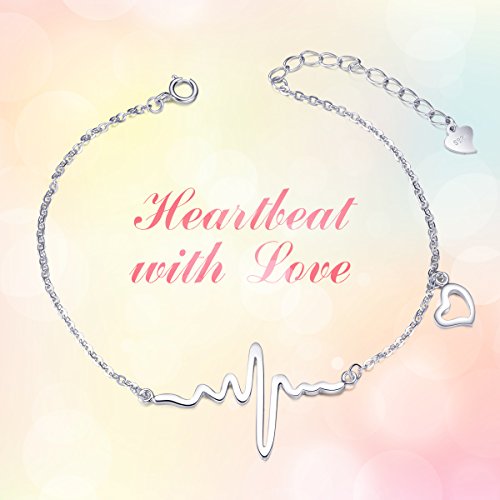 SHEGRACE Pulsera de Latido del Corazón para Mujer en Plata de Ley 925 Platino/Oro Rosa/Oro en Chapado Brazalete, 180 mm