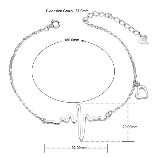 SHEGRACE Pulsera de Latido del Corazón para Mujer en Plata de Ley 925 Platino/Oro Rosa/Oro en Chapado Brazalete, 180 mm