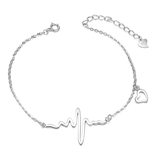 SHEGRACE Pulsera de Latido del Corazón para Mujer en Plata de Ley 925 Platino/Oro Rosa/Oro en Chapado Brazalete, 180 mm