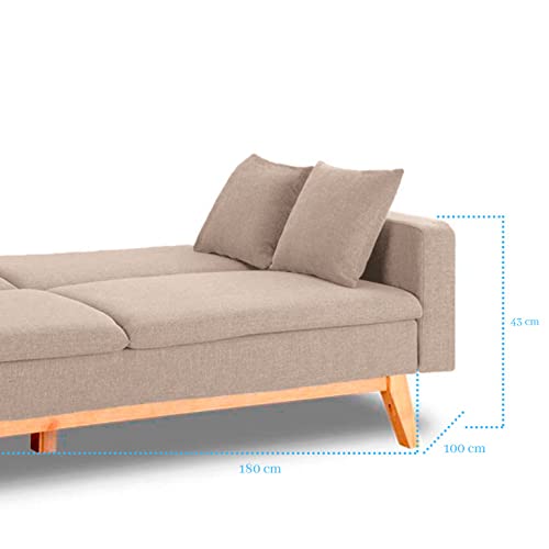 Shiito - Sofá Cama 3 plazas Modelo Victor 205x85x80cm, tapizado en Tela, Sistema de Apertura Clic-clac, 2 Cojines incluidos…