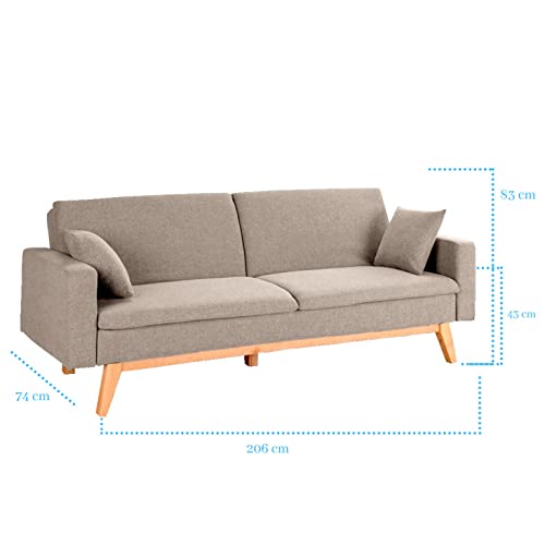 Shiito - Sofá Cama 3 plazas Modelo Victor 205x85x80cm, tapizado en Tela, Sistema de Apertura Clic-clac, 2 Cojines incluidos…