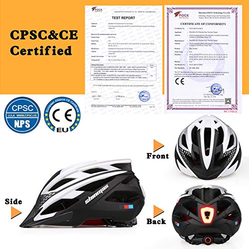 Shinmax Casco de Bicicleta con Luz LED USB Visera Desmontable Ajustable con Certificación CE Casco de Bicicleta BMX Scooter Montaña y Carretera Especializado para Adultos Casco Bicicleta con Mochila