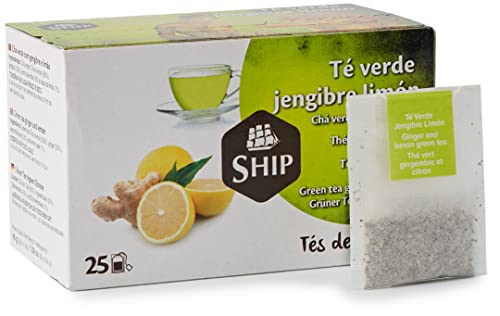 Ship - Té Verde de Jengibre y Limón en Caja de 25 Unidades - Propiedades Antioxidantes - Ayuda a Activar la Mente - Aporta Vitaminas y Minerales - Proporciona Bienestar y Tranquilidad - Sabor Dulce